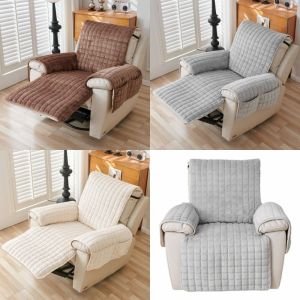 KLICKKRATE Flannel Plush Recliner Sofa Cover Non-Slip Wear Resistant Plush Chair Covers  Side Pockets Sofa Slipcovers Home Use