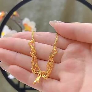 Womens Flower Butterfly Gold Necklace Womens  Chain Bridal Wedding Necklace Clavicle Chain Light Luxury Niche