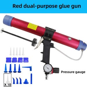600ml Pneumatic Caulking Silicone Glue Rubber Caulk Applicator Tool 10 Transparent Glue Nozzles.