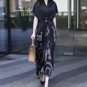 ชุดกระโปรง นุ่มนวลและละเอียดอ่อน แขนสั้น กระโปรงผ้าไหม ไม่ฉีกขาด เทศกาลแกะสลักพิเศษ ปกปิดไขมันส่วนเกิน