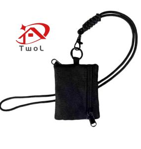 TWOL SHOP stock no.057，1pcs Outdoor Mini Oxford Cloth Coin Card Holder Hanging Neck Zipper Pouch Key Small Bag with Lanyard