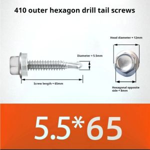 300pcs 410 Stainless Steel Self Drilling Screws Hex Head Roofing Screws With EPDM Rubber Washer Waterproof Rust Resistant Metal Fasteners For Roof Sheet Steel Frame Solar Mounting