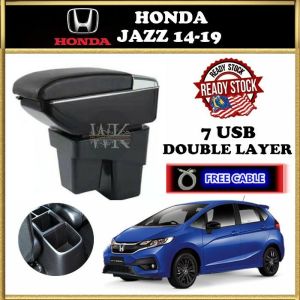 Honda Jazz 2014 - 2019 4USB 7USB Double Layer Armrest Arm rest Console (Black / Red Stitching)