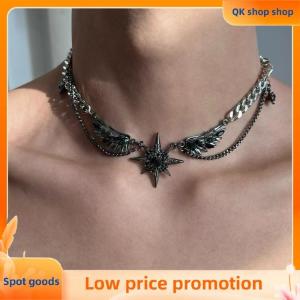 ✨QK shop✨ Punk Devil Wings Black Zircon Pendant Necklace For Men Women Gothic Hiphop Cool Dark Necklace Party Jewelry Accessories Gifts