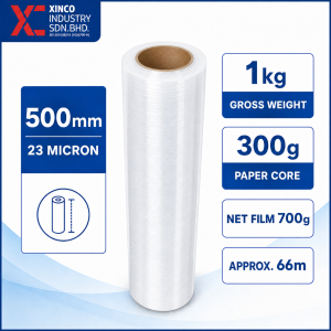 Xinco Clear Stretch Film 500mm Width 23 Micron Thickness Weight 2.2 kg Length 180 meter