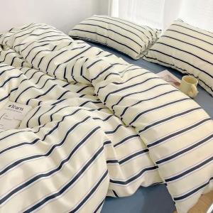 Simple Style Red And Blue Strip Duvet Cover Set Bed Sheet Set Washed Cotton Bedding Set2026