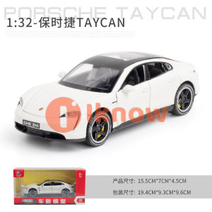 Alloy car model 1:32 Porsche Taycan tram return sound and light toy car model music type ornament