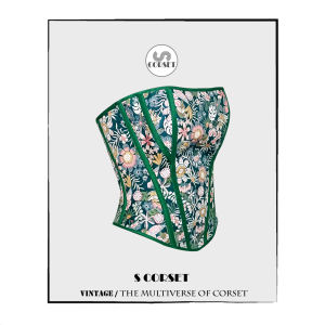 Green Flower Print Vintage Long Corset S.corset