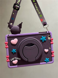 For Apple iPad 10th 9th 8th 7th 6th 5th Air Pro 3rd 4th 10.9" 10.2" 9.7" 10.5" 11.0" Mini 1 2 3 4 5 6th Gen 7.9" 8.3" Tablet 360°Rotating Kids Cute Cartoon Kuromi Safe Silicone Stand Pen Slot Strap Case Cover
