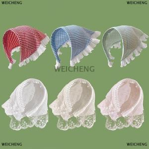 [COD] WEICHENG Fashion Elegant Lace Plaid Triangle Turban Hairband For Women Girls Sweet Headband Temperament Hair Band Hair Accessories
