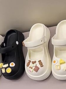 [Free Shipping] Womens summer outdoor slippers non-slip thick-soled new style with a toe-covering design and a half-slipper style