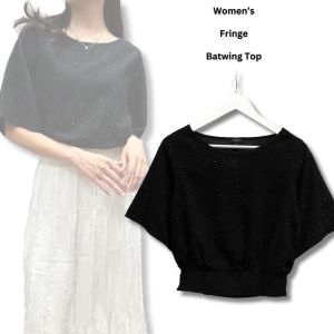 Kaos Wanita Lengan Pendek Murah 150 Fringe Black Top