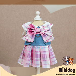 QA°02 Kawaii Pet Bowknot With Collar Student Dress Skirt Cute Pet Mini Skirt Dress Costume