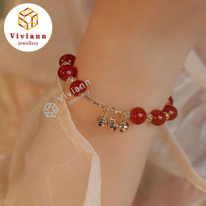 Viviann Original sterling silver Design Red jade Bracelet Female Bell Pendant Bracelet 14k Gold Filled Silver Red jade Bead Bracelets For Women Adjustable Flower Bracelet Female Fine Jewelry Classic Crystal Cuff Bangles Bracelets