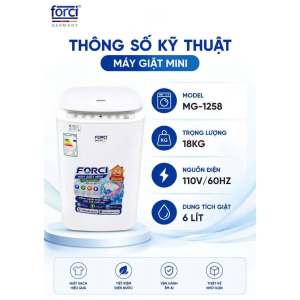 Máy Giặt Mini Forci MG-1258 Cao Cấp (5.8kg) - 10 Chế Độ Giặt Thông Minh Cho Phòng Trọ Đồ Em Bé