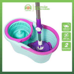 Bộ lau nhà thông minh 360 độ tự vắt lồng nhựa xoay nhẹ vắt khô sạch cây lau nhà mâm nhựa kèm bông lau nhà Cotton