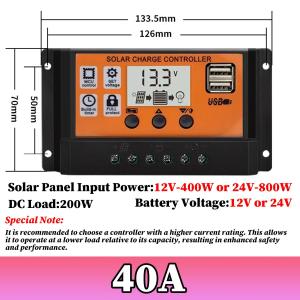 Solar Charge Controller 12V 24V Auto for Lead Acid Lithium Battery Home Street Light 10A to 60A