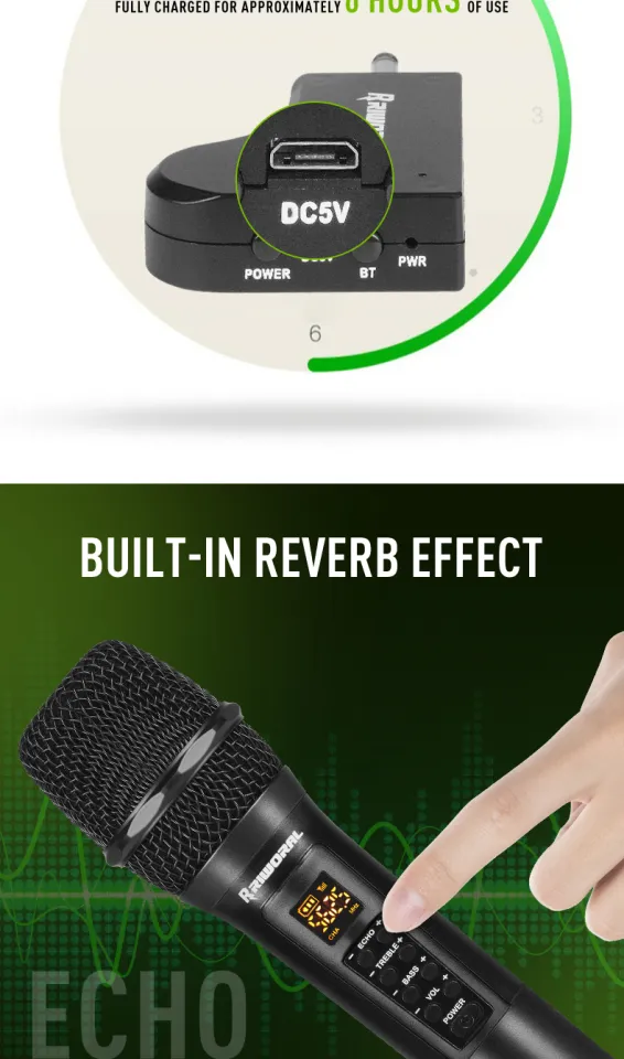 Bietrun Wireless Microphone with Echo/Treble/Bass, UHF 160ft Range, Dual  UHF Cordless Dynamic Mic Handheld Microphone System for Home Karaoke