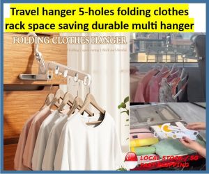 Travel hanger wall cupboard drawer 5-holes folding portable foldable clothes rack space saving durable multi hanger