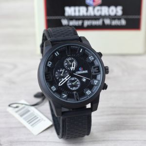 Jam tangan Pria Miragros 0093 tali rubber/karet tanggal aktif bulat analog original