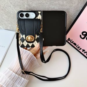 Luxury Classic Argyle Plaid PU Leather Wallet Phone Case For iPhone Duo Card Holder Gold Rotating Buckle Adjustable Crossbody Shoulder Strap Shockproof Anti-Scratch Foldable Fashion Protective Cover For Women Girls