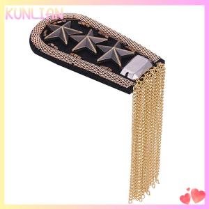 [KUNLIAN] 1Pcs Vintage Five Star Tassel Chain Shoulder Board Badges Beads Fabric Metal Epaulet Epaulette Pin On Brooch Medal
