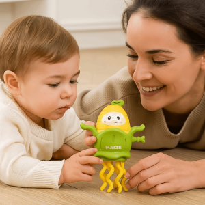 SELLYER พลาสติก ของเล่นนาฬิกาข้าวโพดเต้นรำ แบบโต้ตอบ จำลอง ปลาหมึกเต้นรำเดิน ของตกแต่งโต๊ะ แกว่ง ของเล่นปลาหมึกเต้นรำแบบไขลาน สำหรับเด็กเล็ก