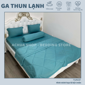 [FREESHIP] Bộ Ga Giường 5 Món (Kèm Mền) Thun Lạnh ACHUASHOP - Bộ Chăn Ga Gối Đệm 5 Món - Chăn Lẻ -  Mền Lẻ Mềm Mát Lạnh TÔNG XANH 5M 𝟱𝗠