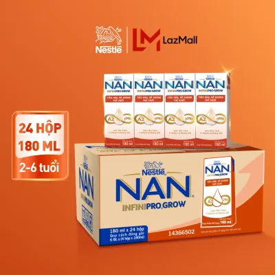 [CHỈ 20h 01-02.10 QT ĐƠN 599K/999K/1299K] Thùng 24 hộp sữa pha sẵn Nestle NAN INFINIPRO GROW với công thức vượt trội kết hợp sữa A2 và HMO hỗ trợ tiêu hóa đề kháng và phát triển thể chất (4x180ml)