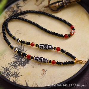 New Hot-Selling Thai Buddha Amulet Chain Tibetan Thangka Cultural Necklace Three-Eyed Nine-Eyed Round Bead Black Agate Dzi Buddha Amulet Chain