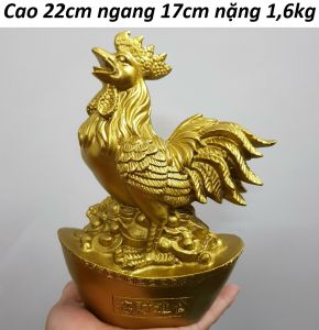 Tượng Gà đứng bệ vàng bằng đồng MS65t