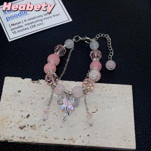 Heabety Pink Phoenix Flowers Branches Version Bow Butterfly Pendant Beaded Bracelet Sweet Cool Bracelet For Women Aesthetic Trendy Hand Jewelry Accessories