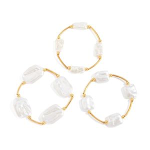 HULEQQI 3Pcs/Set Ngọc trai Vòng tay xếp chồng Đàn hồi Phổ quát Vòng tay nhiều lớp Thanh lịch Phối màu tương phản Bộ vòng tay hạt cườm Phụ nữ