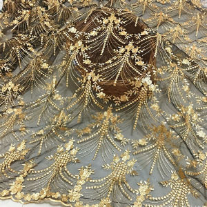 gold thread mesh lace embroidery fabric Shiny Mesh Fabrics diy wedding dresses cloth per half yard
