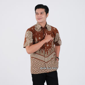 Atasan Couple Batik Blouse Wanita Kemeja Pria Terakota [SKU CAPPUCINO] Disigen Batik Dua Putri