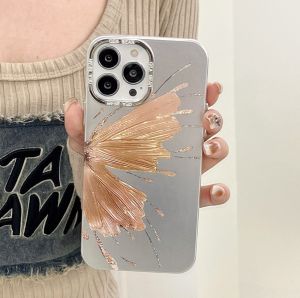 【New】Electroplated Silver Metal Frame Butterfly  Pattern Phone Case  with Bracelet For iPhone X XS XR 11 12 13 14 15 16 Series