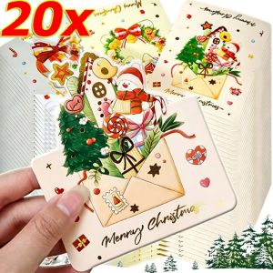 20PCS Christmas 3D Greeting Cards / Merry Christmas Small Card Gift Message Card /  Foldable Postcards New Year Xmas Party Bronzing Gifts Paper Cards Envelope Decoration