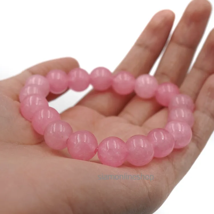 LUCKYSTONE หินสีนำโชค สีชมพูโรสควอตซ์ ขนาด 10 มม. สร้อยข้อมือหินแท้