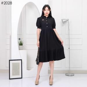 99 Dress kerah kemeja Busui outfit simpel lengan pendek bahan buble spandex melar(28)