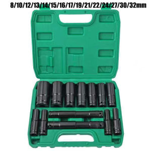 ชุดลูกบล็อกยาว ชุดบล็อก ชุดประแจไฟฟ้า ลูกบล็อคลมยาว ลูกบล็อกดำ 1/2 4หุน ตัวยาว 10/15 ตัว /ชุด 8/10/12/13/14/15/16/17/19/21/22/24/27/30/32mm พร้อมกล่อง