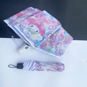 (SG Seller) Sanrio Transparent Umbrella Cartoon Fully Automatic Umbrella Cute Kuromi Hello Kitty Pachacco My Melody Children Umbrella Three Folding Foldable Umbrella-YJ18