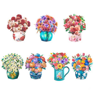 Hoa giấy bó hoa 3D thẻ Popup với ghi chú trống và phong bì cho lời chúc kỷ niệm sinh nhật