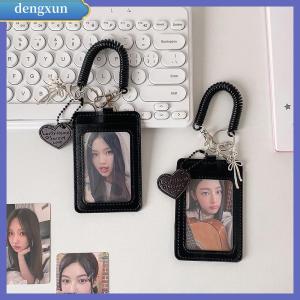 DENGXUN Da PU Người giữ thẻ Khe cắm thẻ đôi với dây đeo Bìa bảo vệ ảnh Sáng tạo Túi thẻ