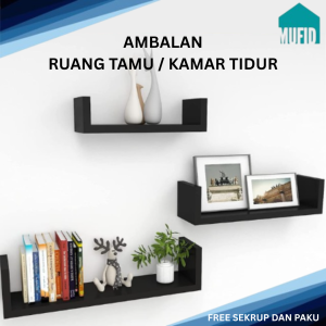 Rak Dinding Tembok / Papan Gantung Ambalan U - Kayu Lebar Ukuran 30 40 50 60 / Satu Set Minimalis