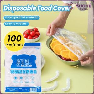 Suomi 100Pcs Transparent Plastic Food Cover Storage Bag Kitchen Fresh Saver Bags Organizer