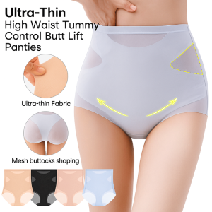 Women Ultra-Thin Panties Seamless High Waist Underwear Tummy Control Butt Lift Briefs Antibacterial Underpants