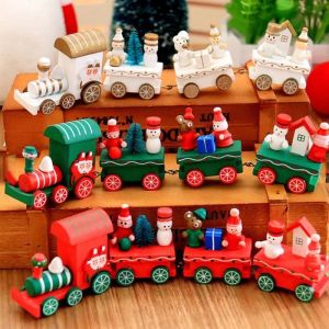Merry Christmas Wooden Train Ornament Christmas Decorations For Home Xmas Santa Claus Gift for Kids 2022 New Year Xmas Decor