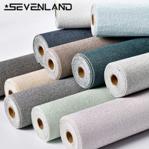 Sevenland Self-adhesive Waterproof Anti-collision Foam Solid Color Linen Wall Stickers Bedroom Living Room Renovation Decoration Wallpaper Wall Decor