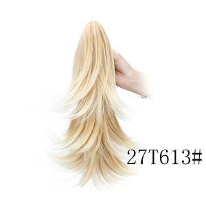 HUNIU 14 inch Tóc giả đuôi ngựa xoăn nhiều lớp với các điểm nổi bật Hợp chất tổng hợp Tóc giả kiểu đuôi cá Wolf-Cut Cổ điển Bông xốp Tóc đuôi ngựa nối bằng kẹp càng cua dành cho phụ nữ
