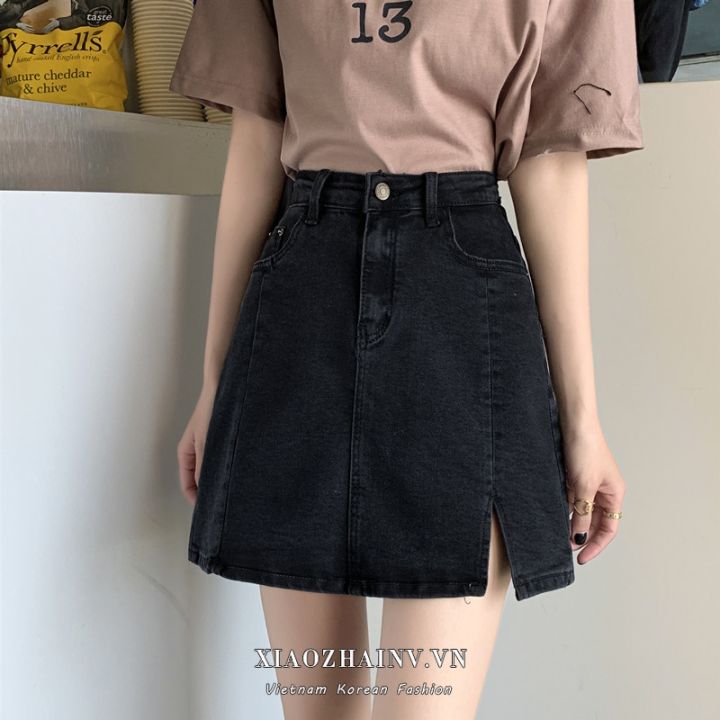 Chân váy jean kaki nữ chữ A chân váy bò ngắn cạp cao phong cách ulzzang Hàn  Quốc A1 - Tìm Voucher